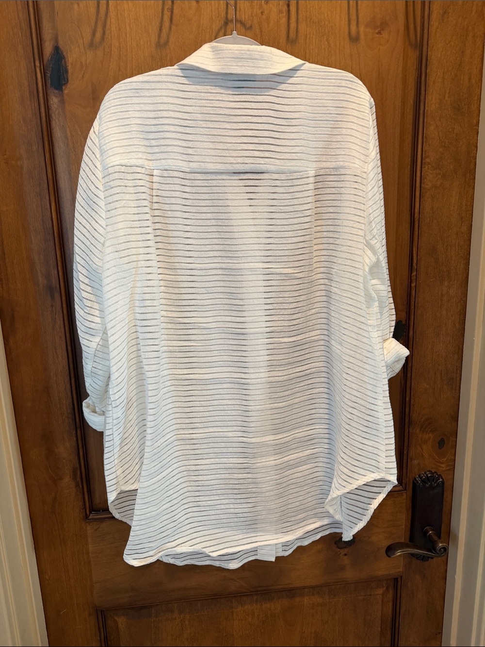 Alfani White Sheer Striped Button-Down Shirt - Picture 5 of 7